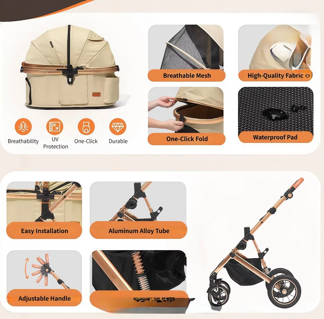 Ultra Pet Stroller  Biege & Rose Gold