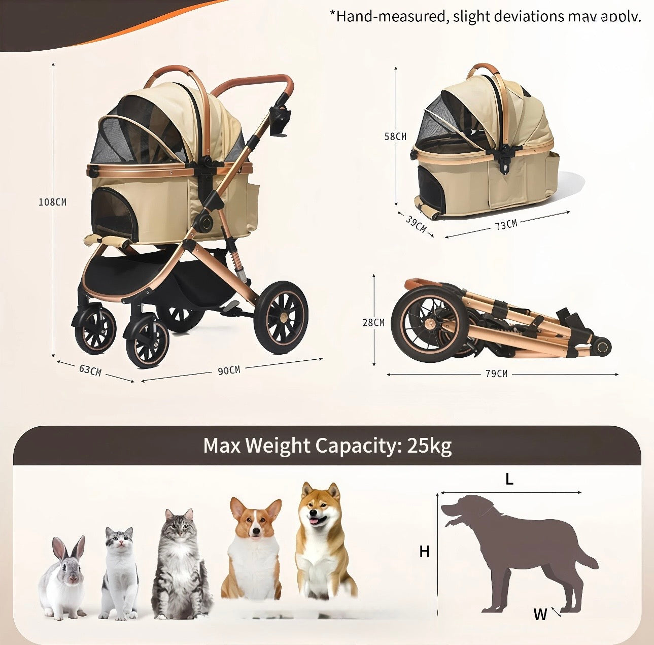Ultra Pet Stroller  Biege & Rose Gold