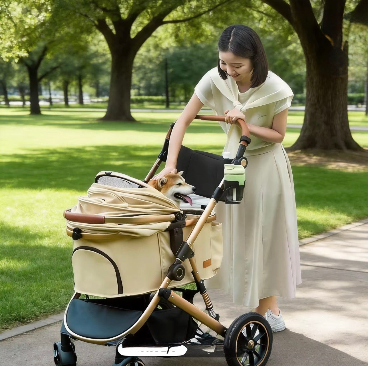 Ultra Pet Stroller  Biege & Rose Gold